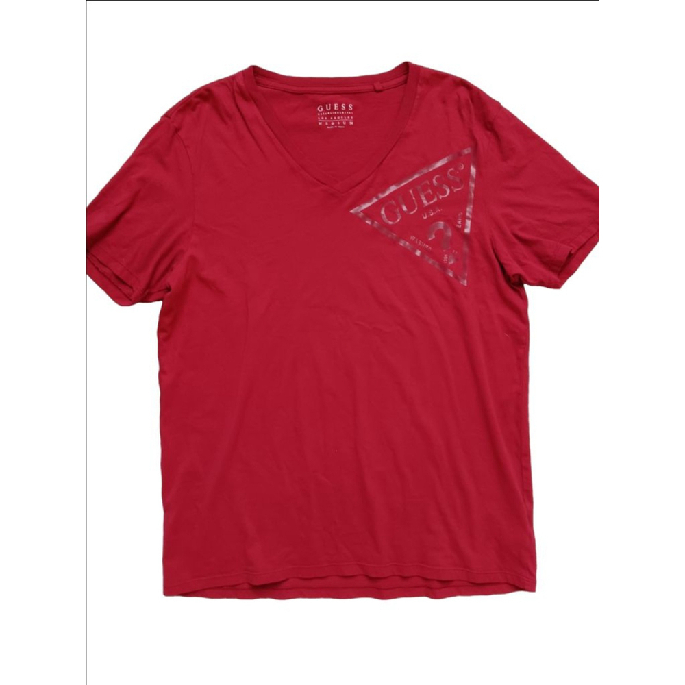 Men's Guess T-Shirt Size M Red V-Neck Short Sleeve